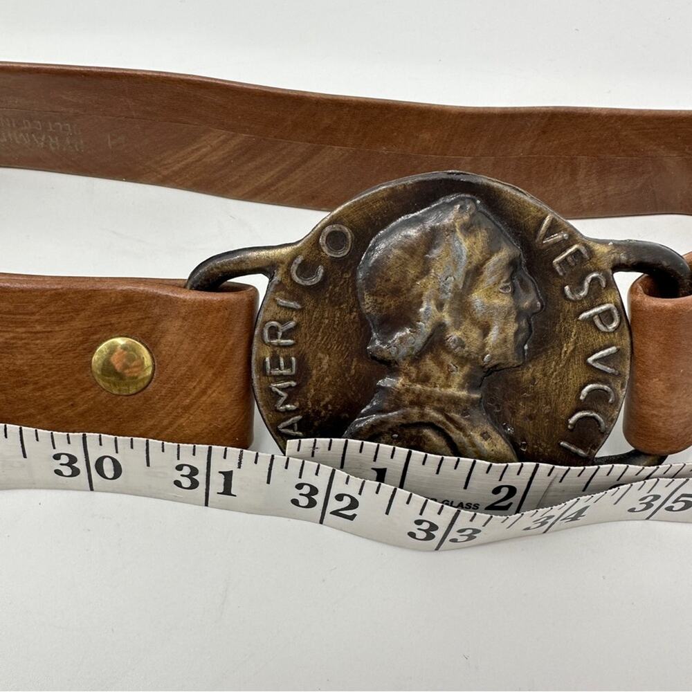 Amerigo Vespucci Brown Studs Coin Buckle Belt - Picture 9 of 10